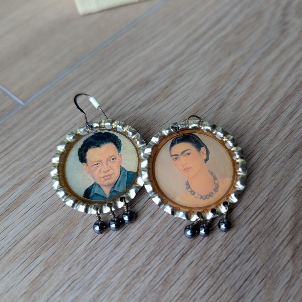 Vintage Frida & Diego Bottlecap Earrings